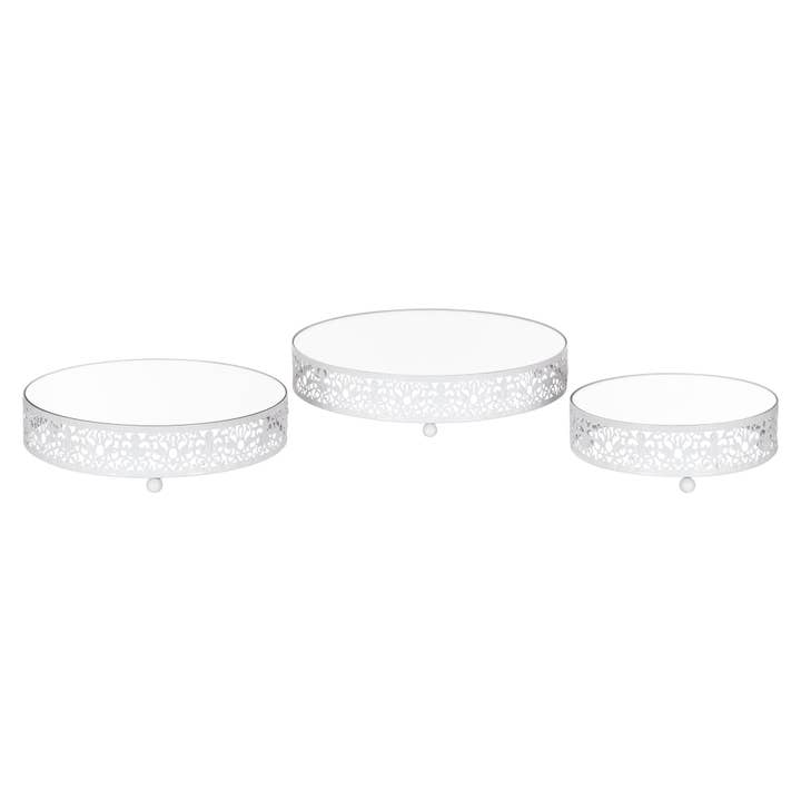 Amalfi Decor - Wholesale Serving Tray - 3-Piece Round Mirror-Top Decorative Tray - White1