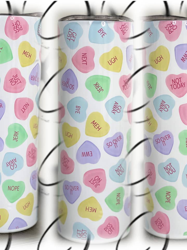 Anti Valentines Conversation Hearts 20oz Skinny Tumbler for wholesale by CMD Wholesale