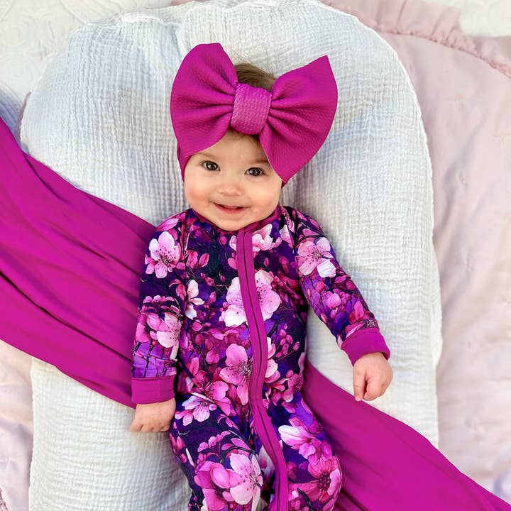 Cherry Blossoms | Convertible Bamboo Zipper Baby Pajamas for wholesale by Little Popp Crew