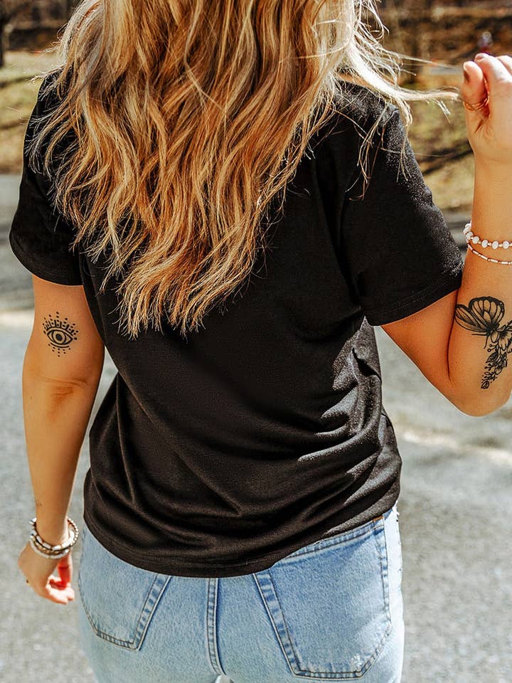 Black Sequin Basketball Patched Graphic Game Day T Shirt for wholesale on Faire1