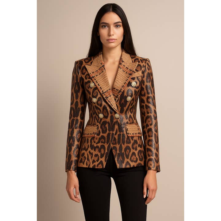 BL095 Elegante blazer leopardato: sottile, elegante, chic per la vendita all'ingrosso da parte di Productseeker