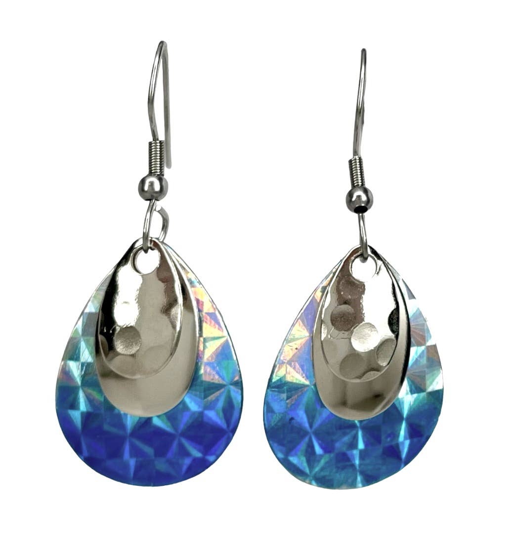 Eye Catching Jewelry - Wholesale Dangle Earrings - Blue Iridescent Earrings Maine Made Fishing Lure Jewelry USA0