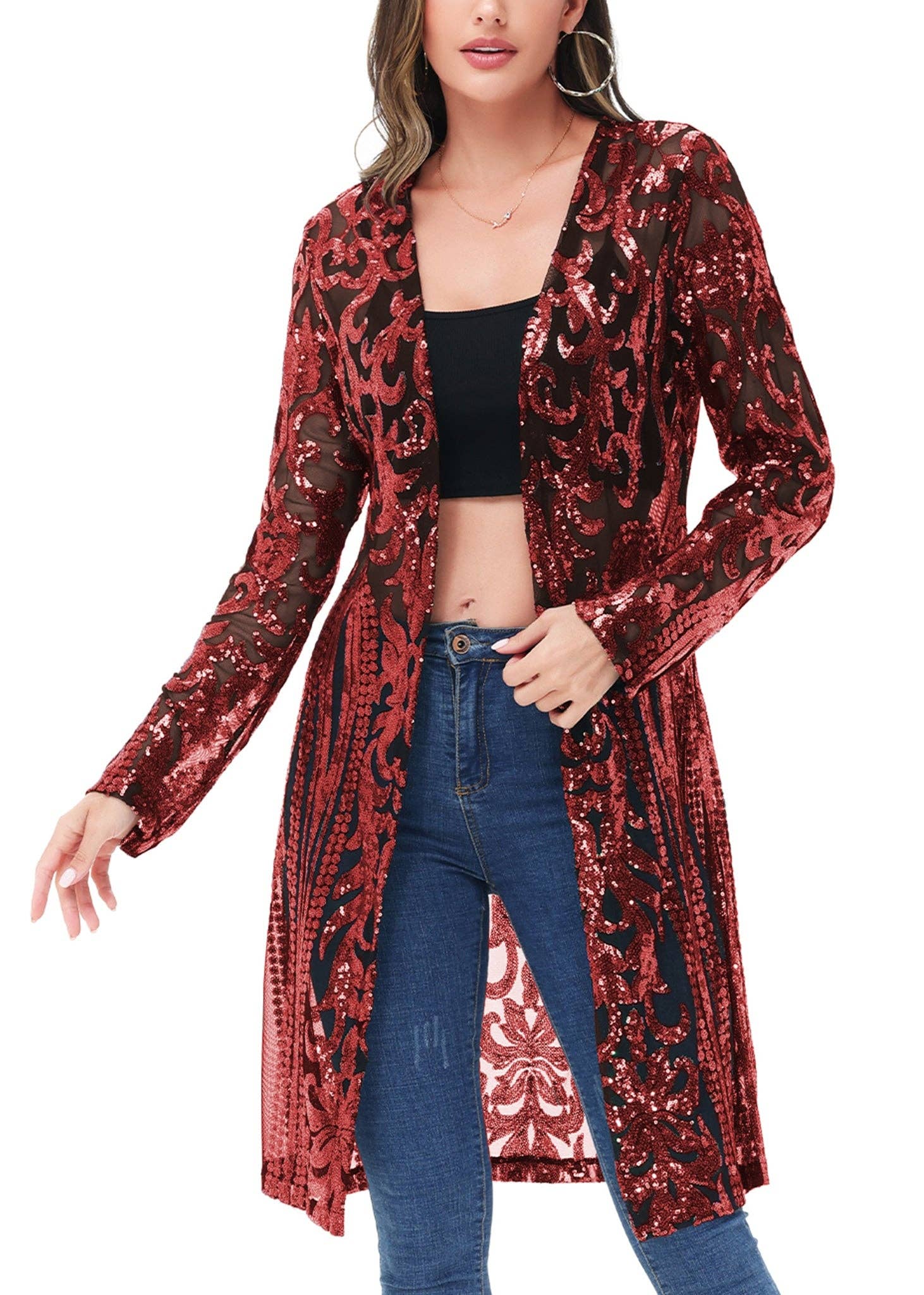 Anna Kaci Wholesale - Vente Kimono – femme - Cardigan à paillettes pour femmes à manches longues et ouvert sur le devant37