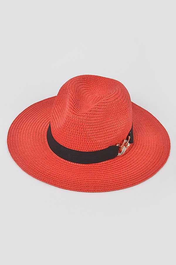 anbfashion - Wholesale Straw Hat - Women's - CHAIN LINK ICONIC STRAW FEDORA HAT AMH15726
