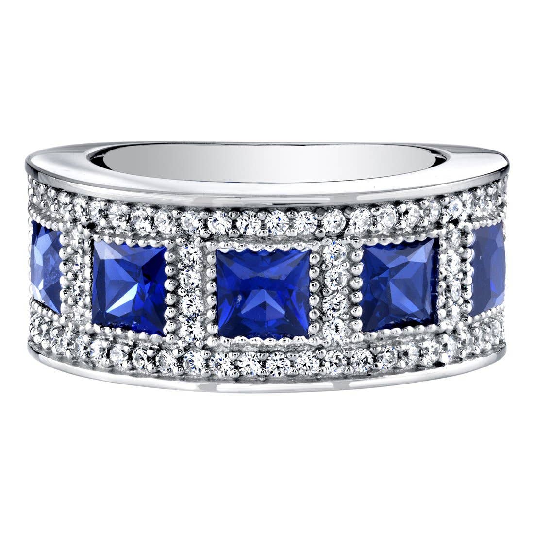 Peliani - Wholesale Multi-Stone Ring - Blue Sapphire Princess Sterling Silver Ring Band Sz 51