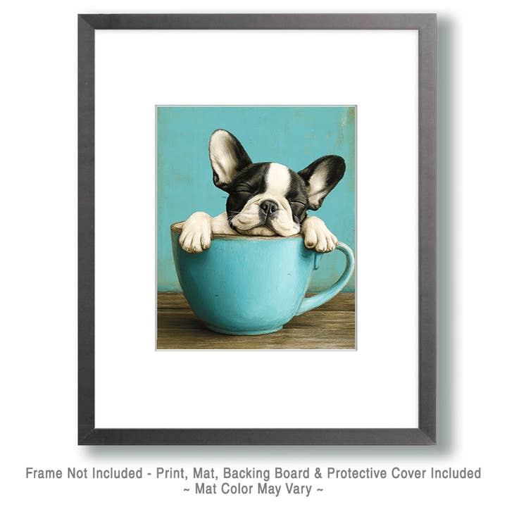 Mowbi - Wholesale Art Print - Lil Boston Terrier Puppy - Pup in a Cup - Art Print - 8"x10" Artwork1