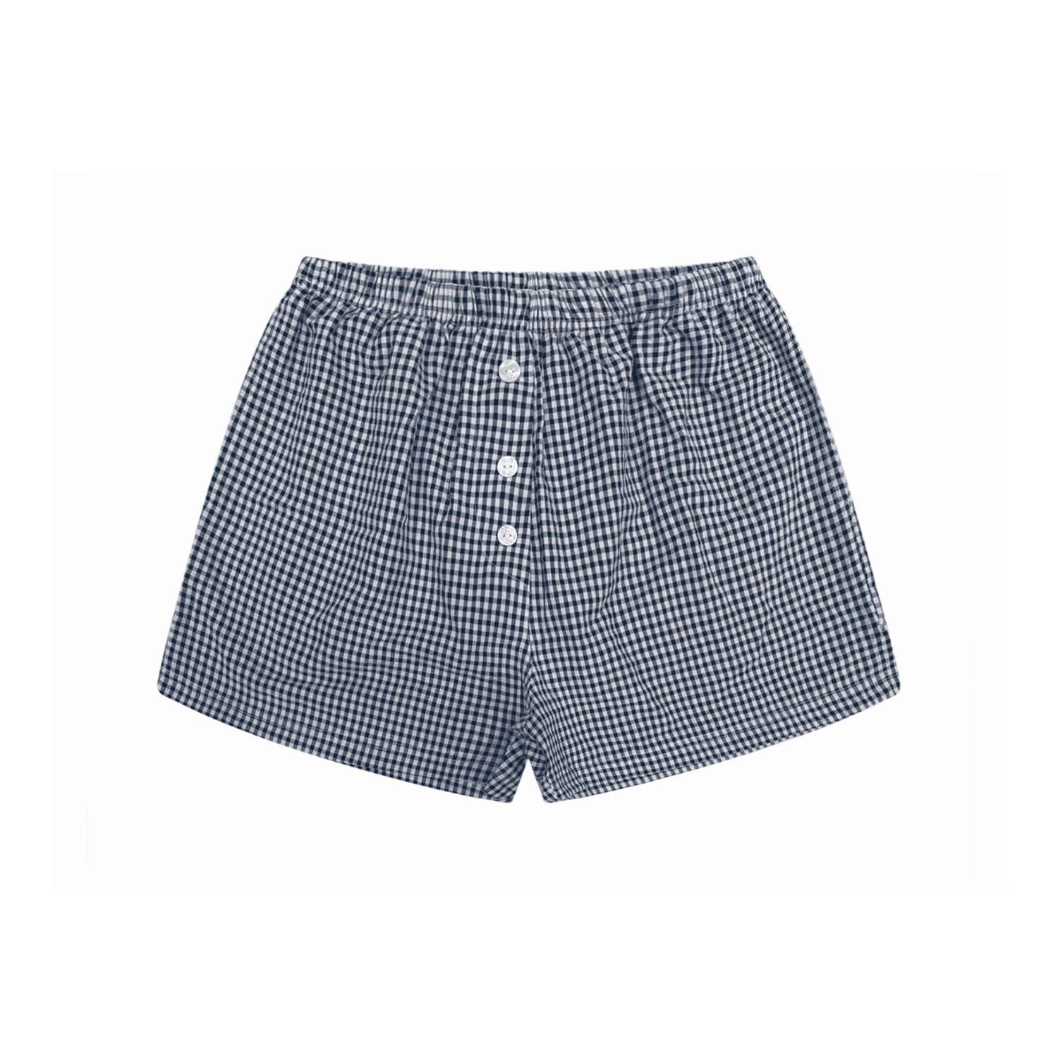 Wildflo Studio - Vente Short – femme - Caleçons en coton à carreaux marine foncé