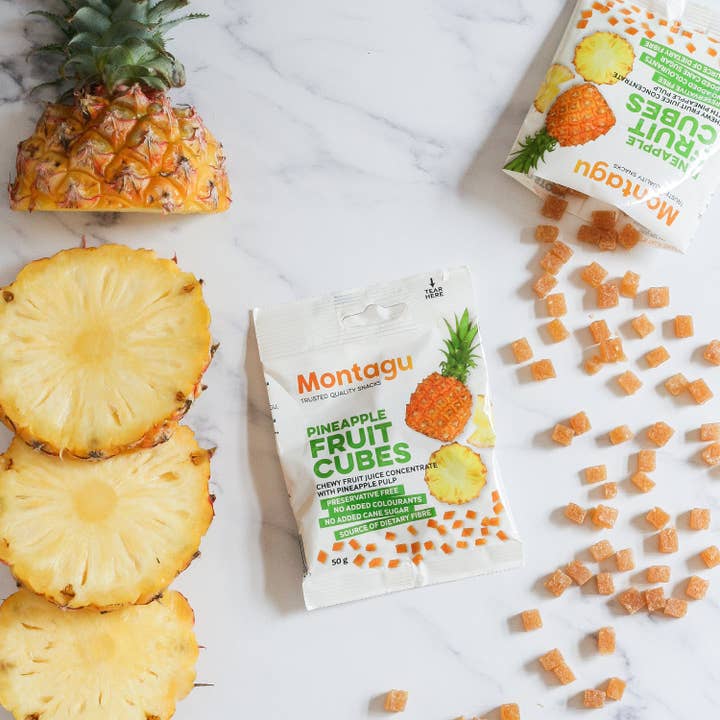 Mahdina - Wholesale Fruit Snacks - Montagu: Fruit Cubes - Pineapple, No Gelatin, (10 x 50g)