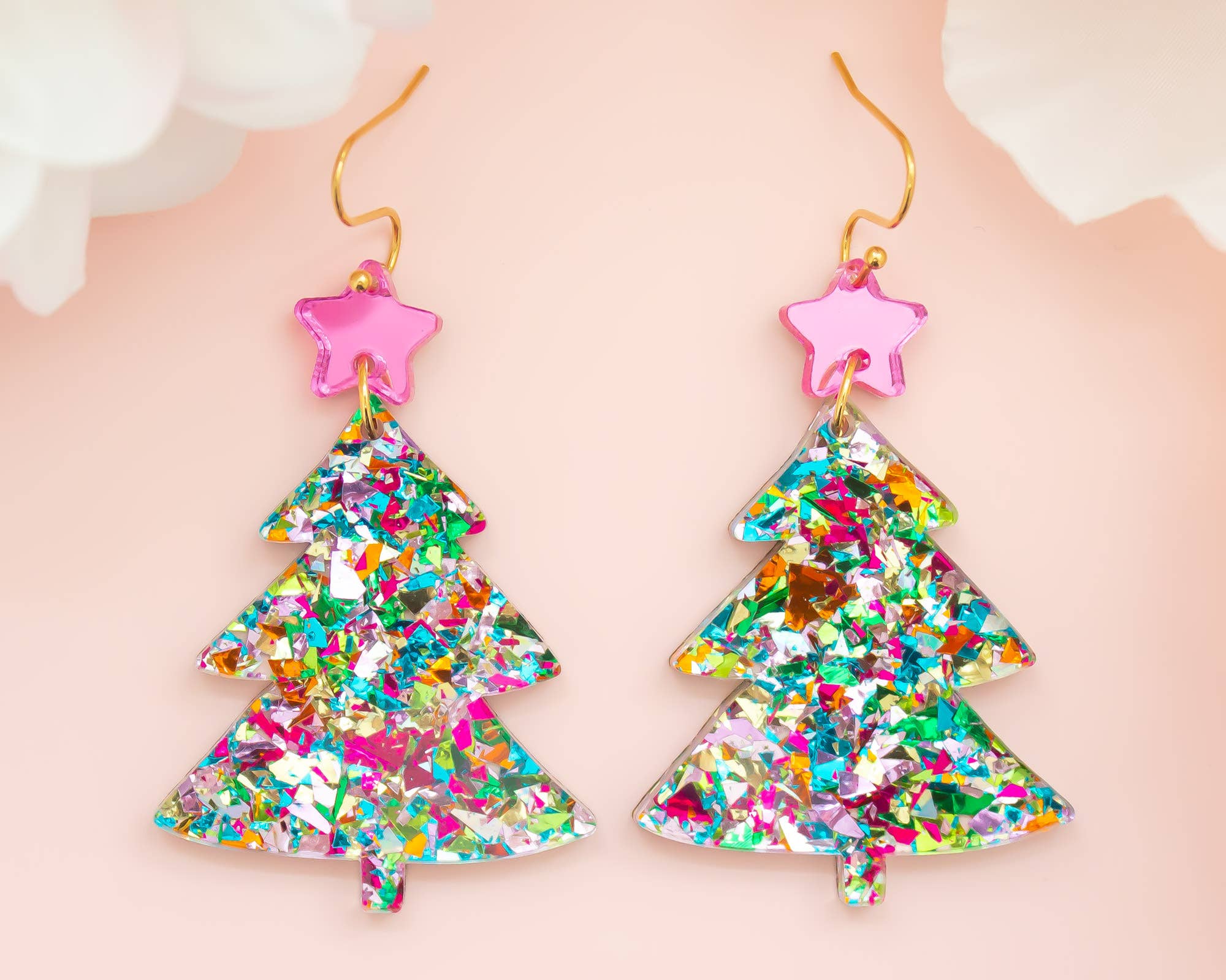 Momenti di Vita - Wholesale Dangle Earrings - Christmas Tree Earrings Multi Glitter Holiday Acrylic Dangle
