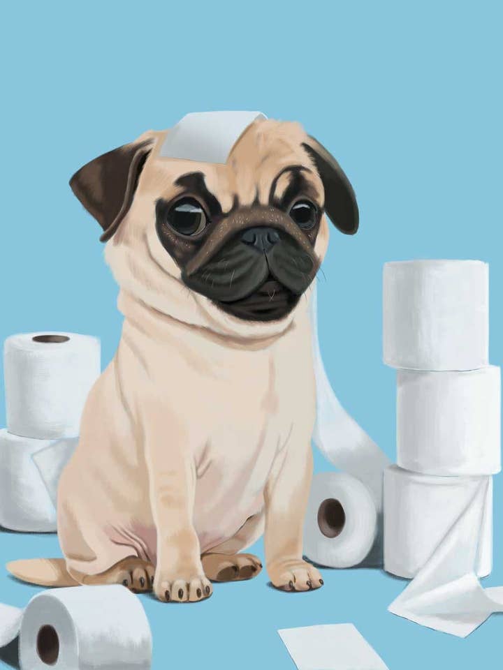 Pug, Toilet Tissue Pug Brand, Dog Art Print for wholesale by Brian Rubenacker studios