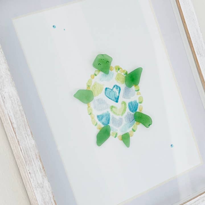 Sook & Hook - Wholesale Art Print - Tranquil Turtle Sea Glass Art | 8"x10" in a Shadowbox Frame1