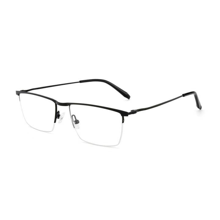 Men's High Quality Metal Half Rim Rectangular Eyeglasses for wholesale by Midas Eyewear