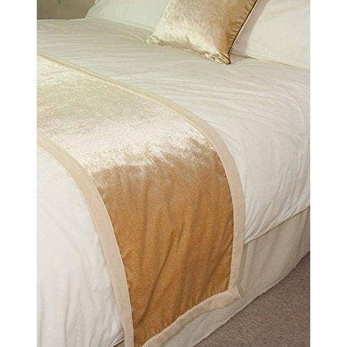 Mcalister textiles - Vendita all'ingrosso Runner - Runner da tavola in velluto schiacciato color champagne oro1