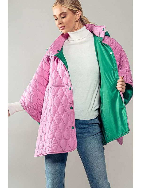 Urban Daizy - Wholesale Outerwear Vest - Women's - Quilted Hooded Wave Pattern Snap Cape3