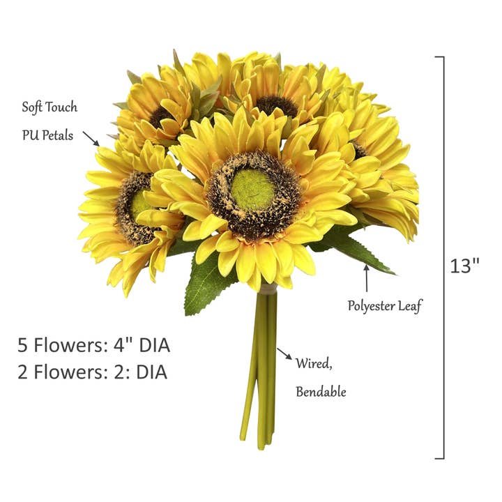 Angel Isabella - Wholesale Artificial Flowers - Pack of 7Stems-Rustic antique -Real Touch Sunflower Bouquet