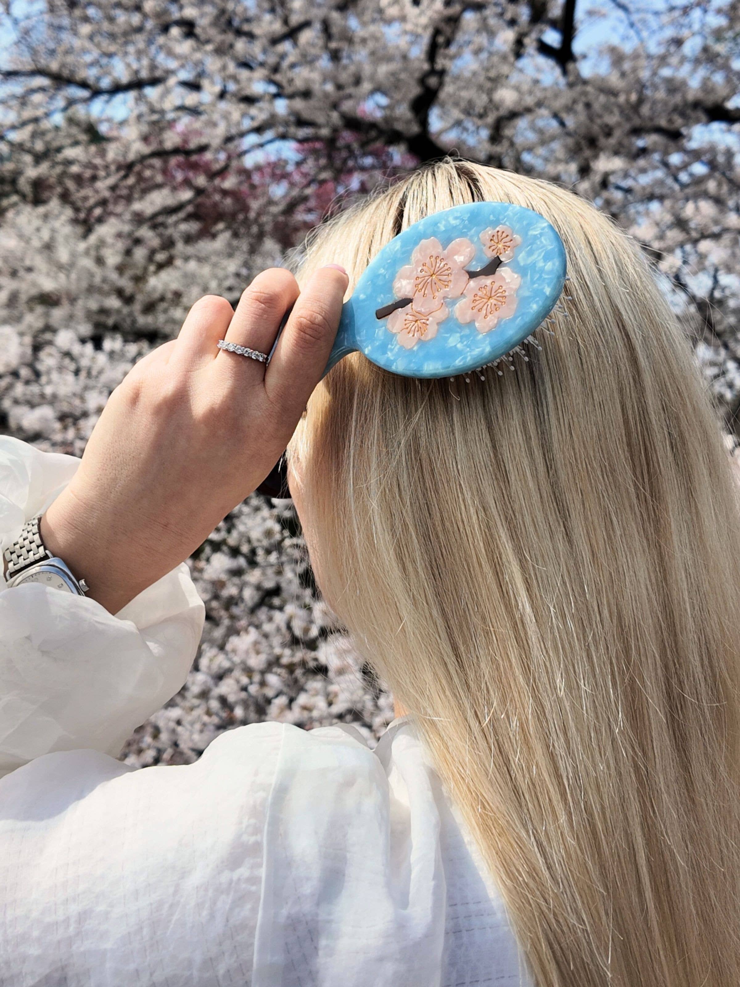 Solar Eclipse - Vendita all'ingrosso Spazzola/pettine - Spazzola per capelli dipinta a mano con design a fiori di ciliegio4