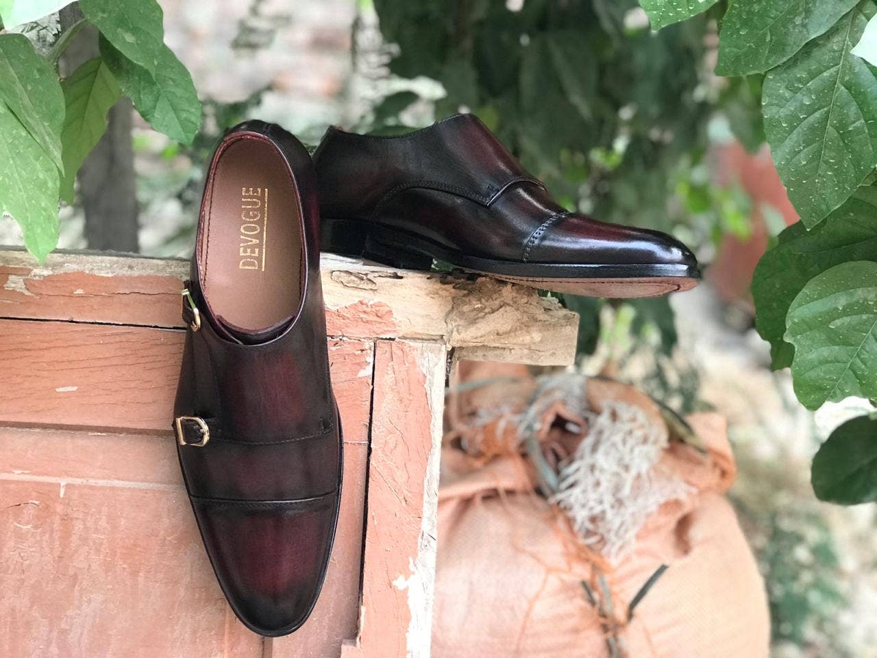 Wholesale 2011-Patina Blood colour Cow Leather Formal Double Monk