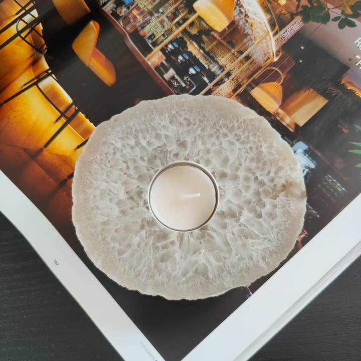 photophore plat en agate naturel pour la vente par Home Jewels