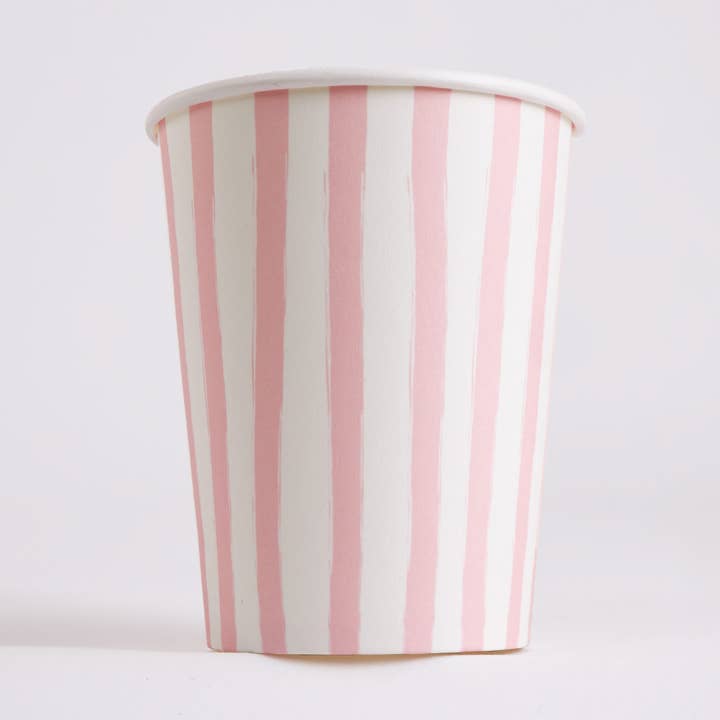 Petite Stripe – Bicchieri a righe rosa e bianche | Joy Ladder Premium Partyware per la vendita all'ingrosso da parte di Joy Ladder LLC
