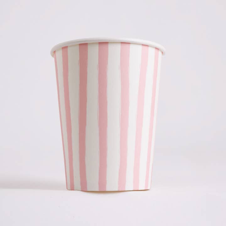 Pink White Stripe Paper Cups – 9 oz Disposable for wholesale by Joy Ladder LLC