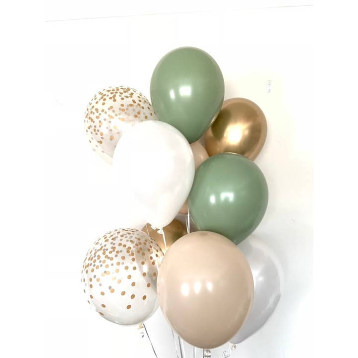 Hullaballoons - Wholesale Balloon - Green and White Balloons | Light Green Wedding Decor | Green and Gold Balloons | Eucalyptus Balloons | Dark Sage Green Bridal Shower Decor3