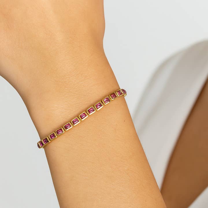 Bracciale Linea in Oro Giallo 14K con Tormalina Rosa Naturale – 7" per la vendita all'ingrosso da parte di LooseDiamondNet