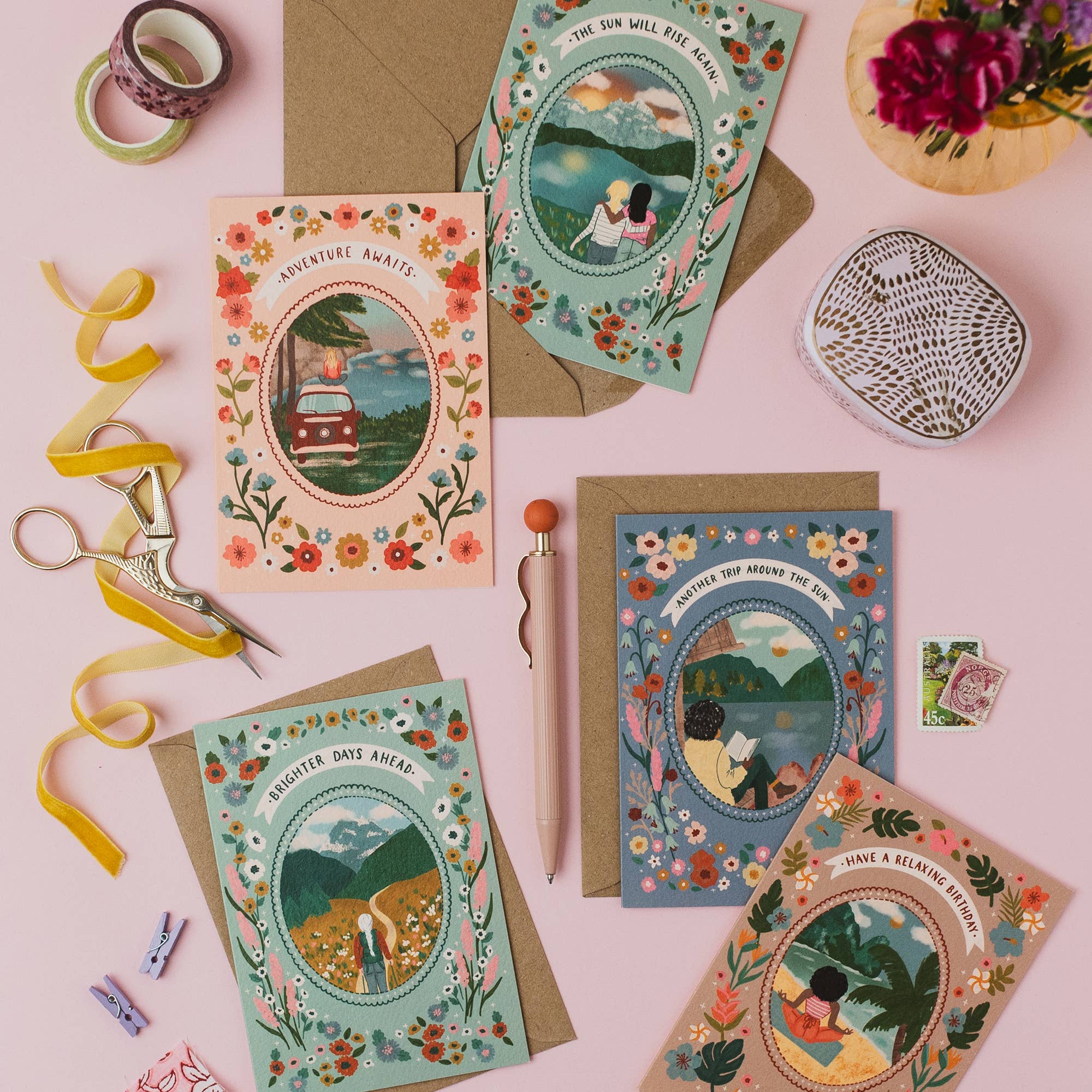 Jessie Maeve Studio - Wholesale Birthday Card - Tropical Beach Yoga Birthday Card - Have A Relaxing Birthday5