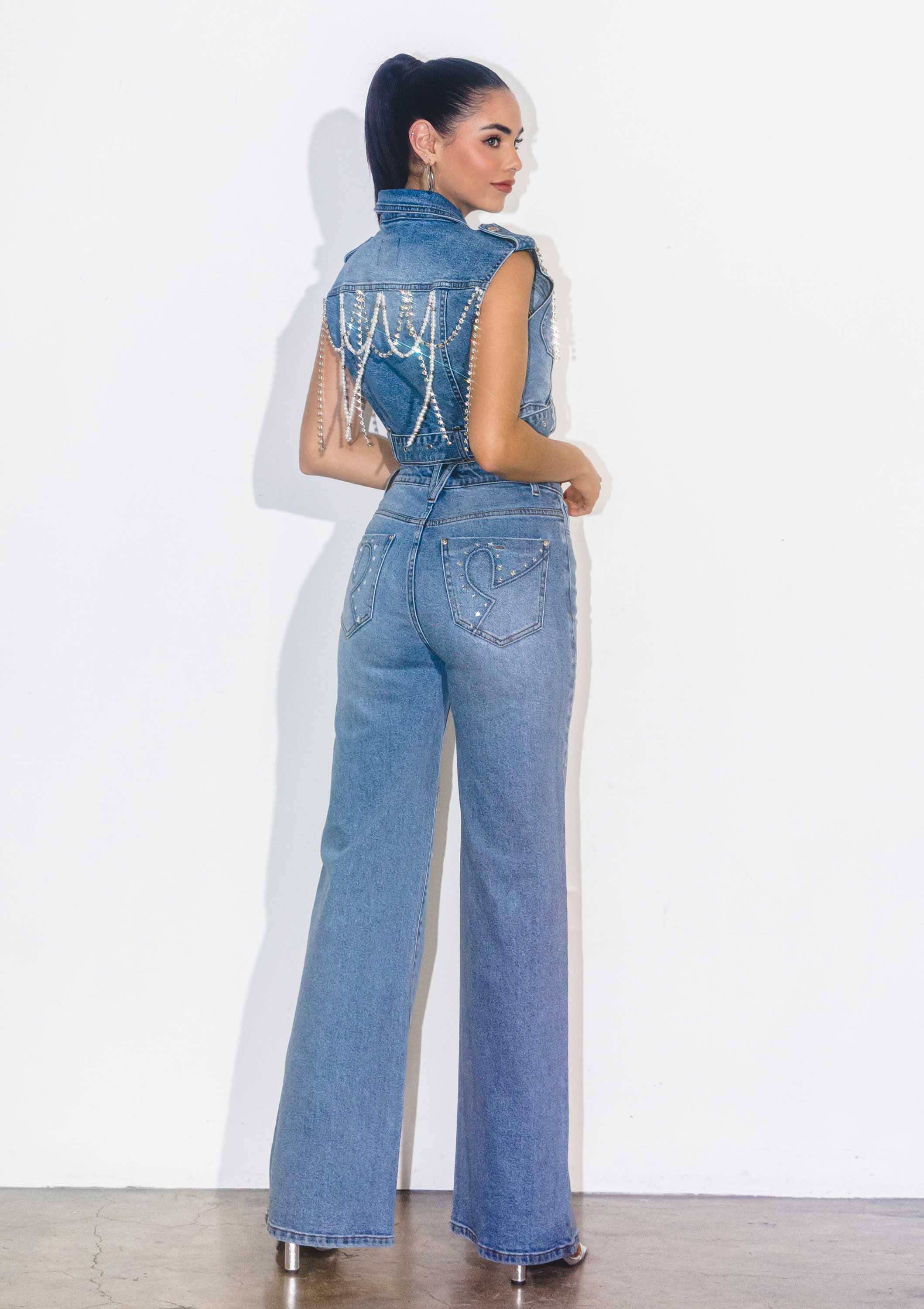 Pierre moyenne Jean à jambes larges Star Strass Western en vente sur Faire6