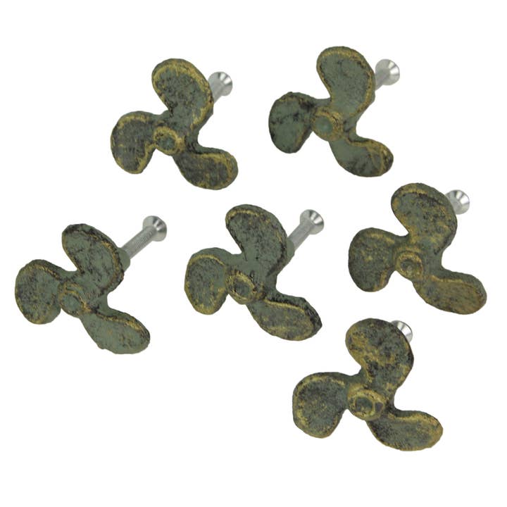 Zeckos - Wholesale Knob/Pull - Set of 6 Verdigris Cast Iron Boat Propeller Drawer Pulls