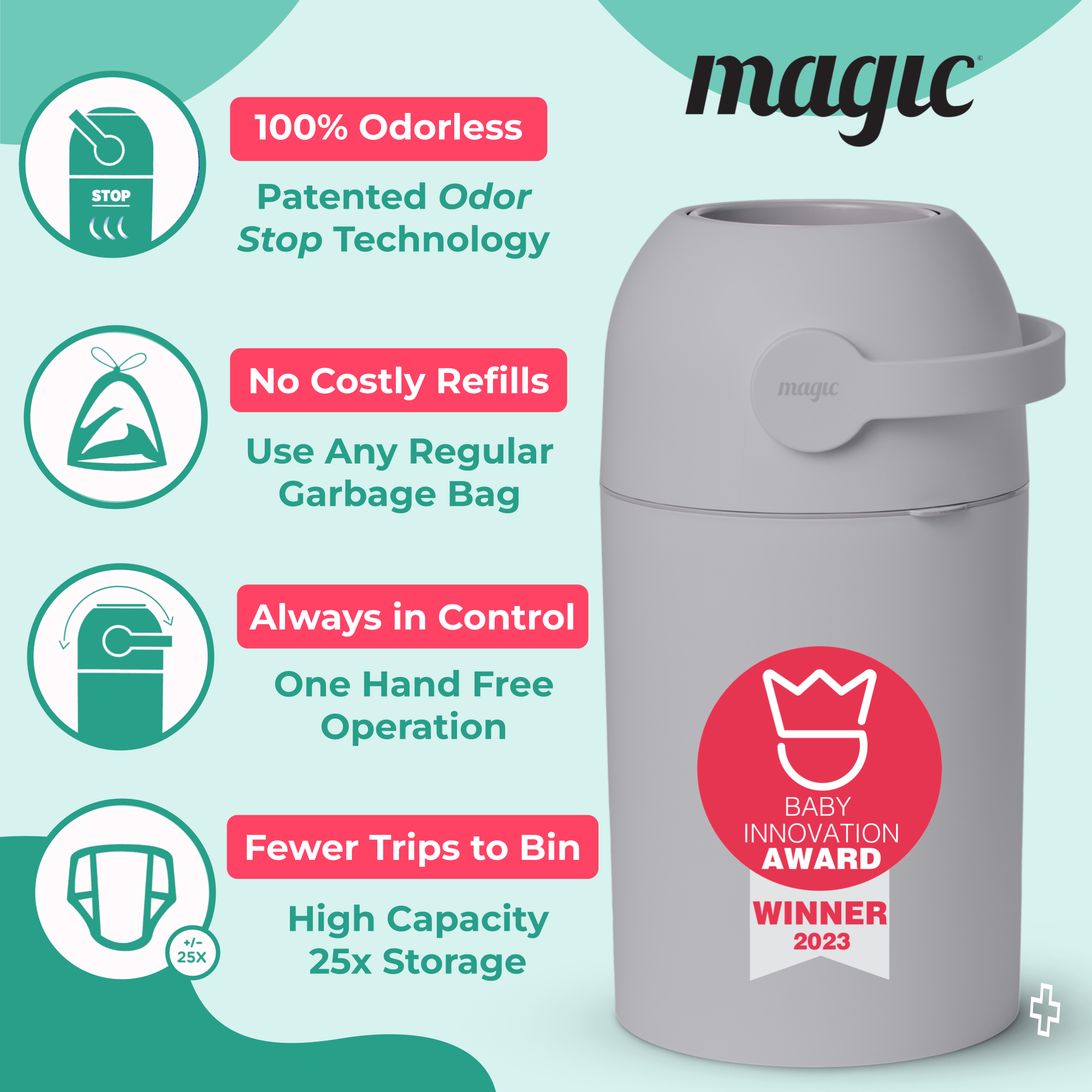 SHEERUN - Wholesale Diaper Caddy - Baby - Pure Magic Majestic Diaper Pail (Patented Odor-Stop System)18