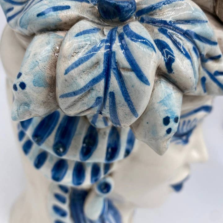 DD Ceramiche Siciliane - Wholesale Vase - Classic Moor's Head Caltagirone Ceramic cm H.27 L.20 Handcrafted White Blue3
