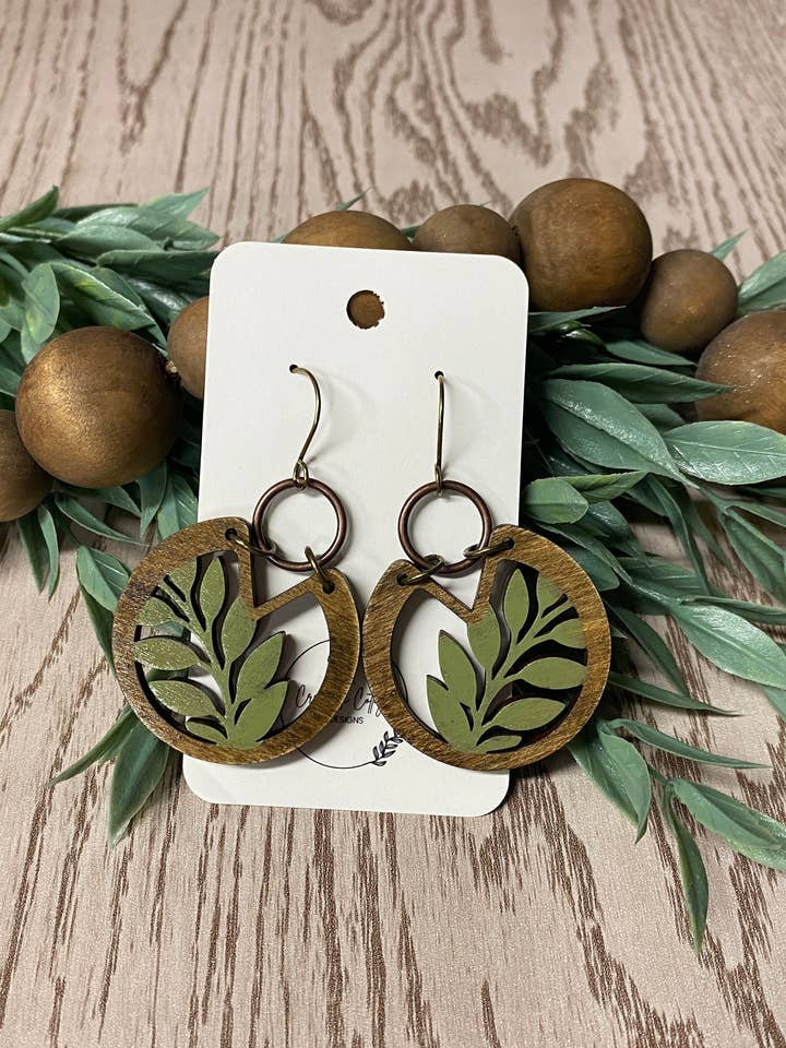 Wood Laser Engraved Split Top Fern Leaf Earrings, Handmade Boho Nature Jewelry, Eco-Friendly Gift for Her, Botanical Earrings for wholesale by Creekside Cottage Designs
