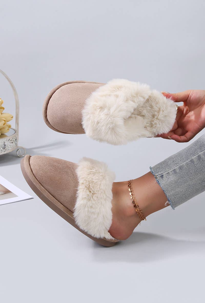 BELLICY / Cink-me - Wholesale Mules - Women's - LL500-2, Flat faux suede mules with faux fur trim1