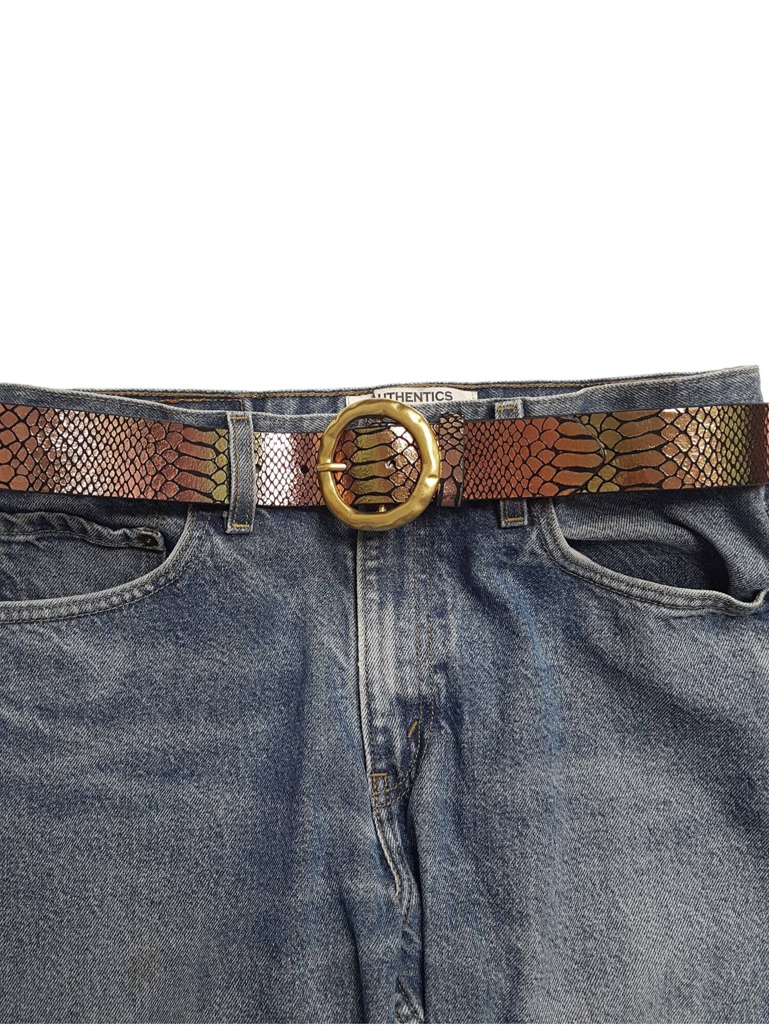 Axesoria West - Vente Ceinture – femme - Ceinture en cuir imprimé serpent doré métallique1