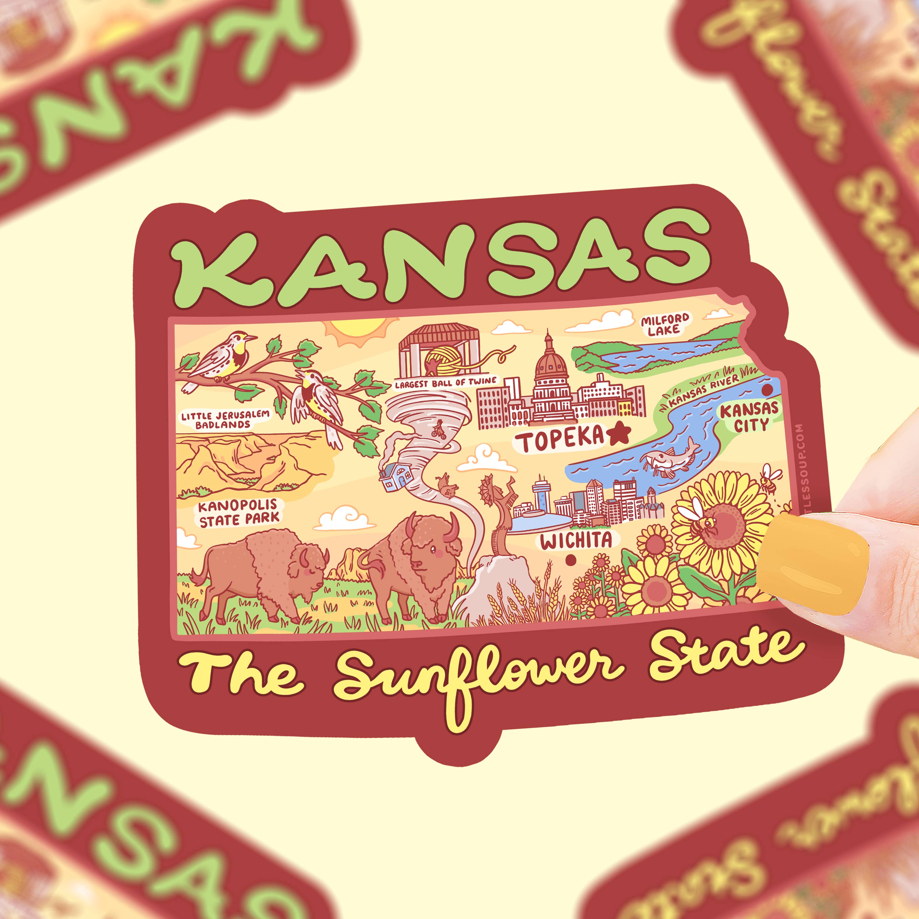 Turtle's Soup - Wholesale Sticker - Kansas Kaart Kunst Zonnebloem Staat Stad Auto Sticker Vinyl Sticker