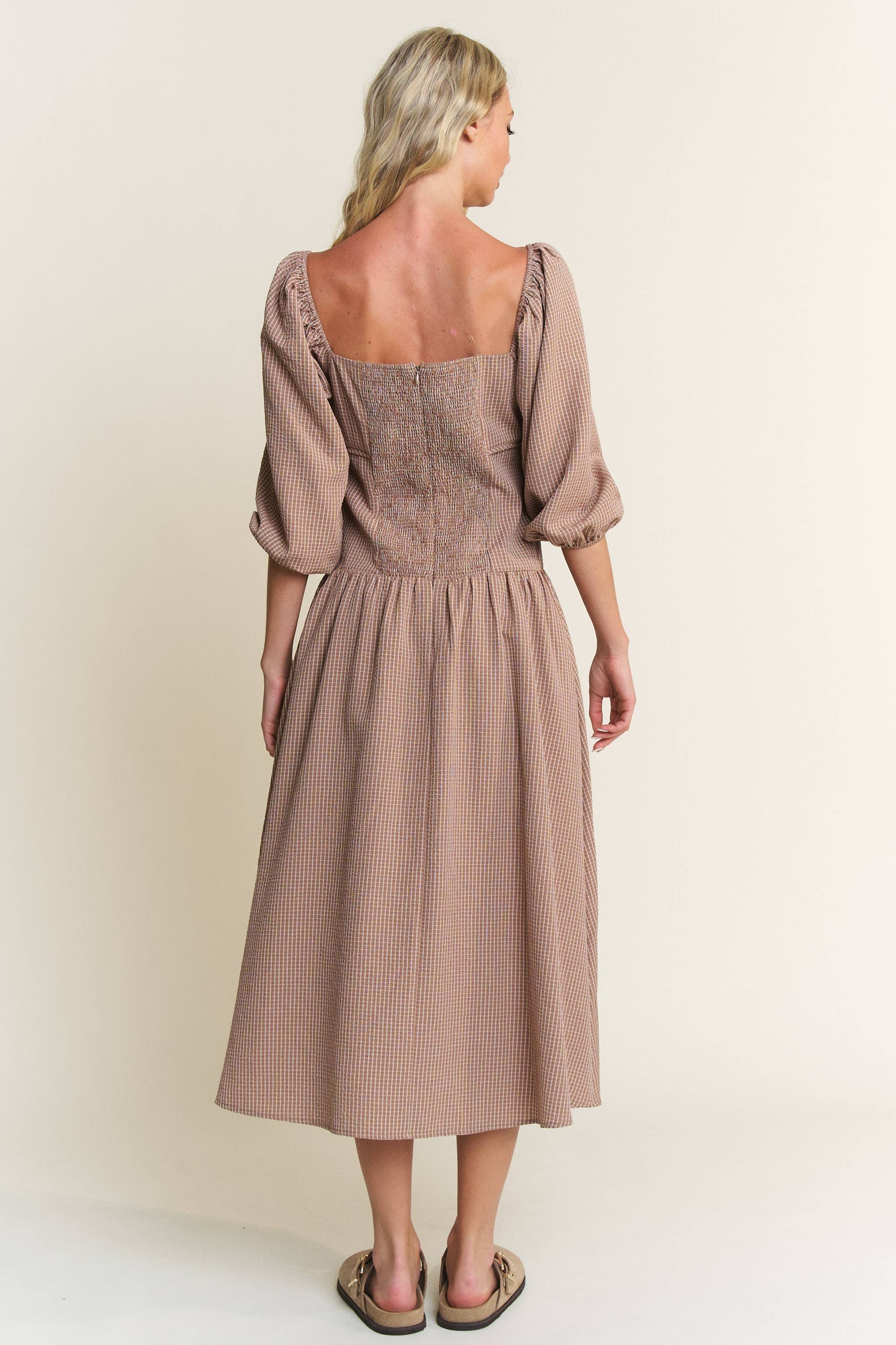 In The Beginning – wholesale Dress – Women's – Bow Detail Smocked Midi Dress 5