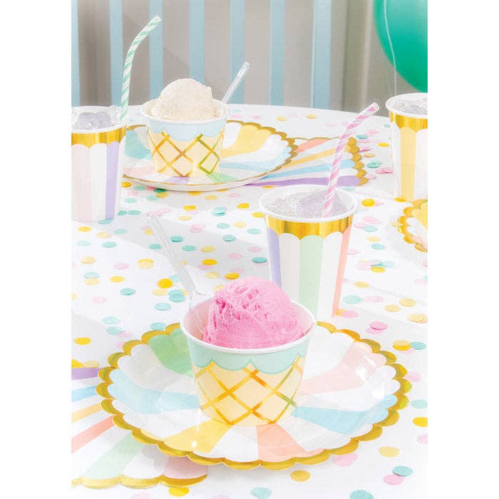 Bulk Party Decor - Wholesale Disposable Cup - Ice Cream Party Paper Treat Cups with Spoons, 8/Pkg