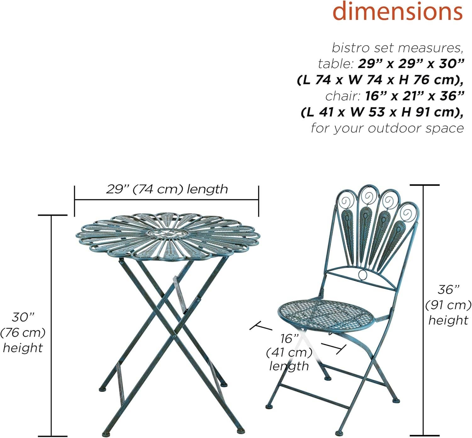 Peacock Bistro Set 3 Piece Light Blue Outdoor Patio Furniture for wholesale on Faire4