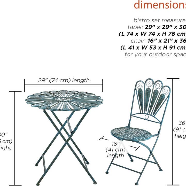 Peacock Bistro Set 3 Piece Light Blue Outdoor Patio Furniture for wholesale on Faire4