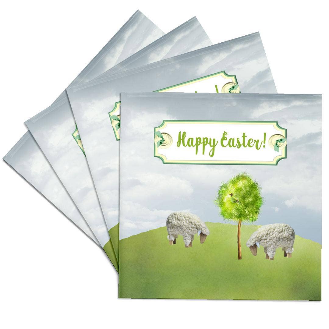 3dRose - Wholesale Coasters - 3dRose, Sheep Eating Grass, Tree with Bird, Happy Easter on Button Tag, Coaster0