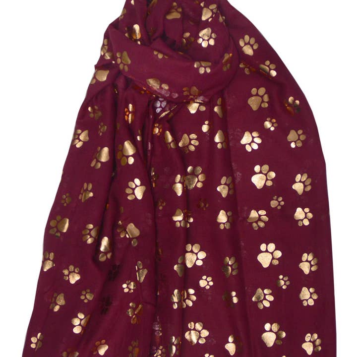 Animal Crackers – wholesale Scarf – Women's – Gold foil Paw print ladies lightweight cotton mix Scarf Sarong in choice of colours, great Dog or Cat lover gift and stocking filler3