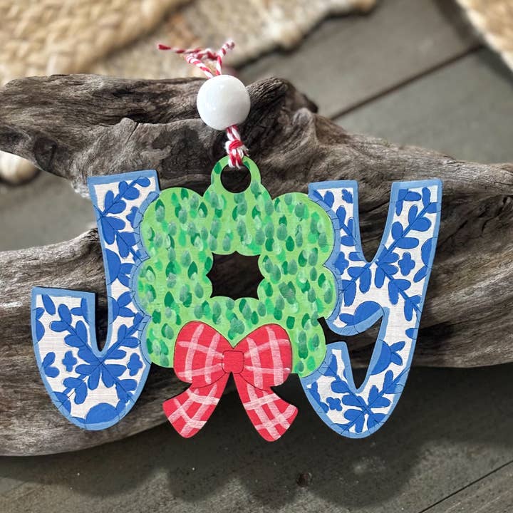 OBX Prep – Ornamento por atacado – Joy Chinoiserie Enfeite de árvore de Natal em madeira pintada à mão0