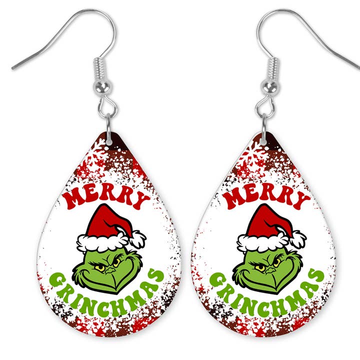 Pendientes a cuadros rojos Merry Grinchmas para venta al por mayor de JAC Wholesale