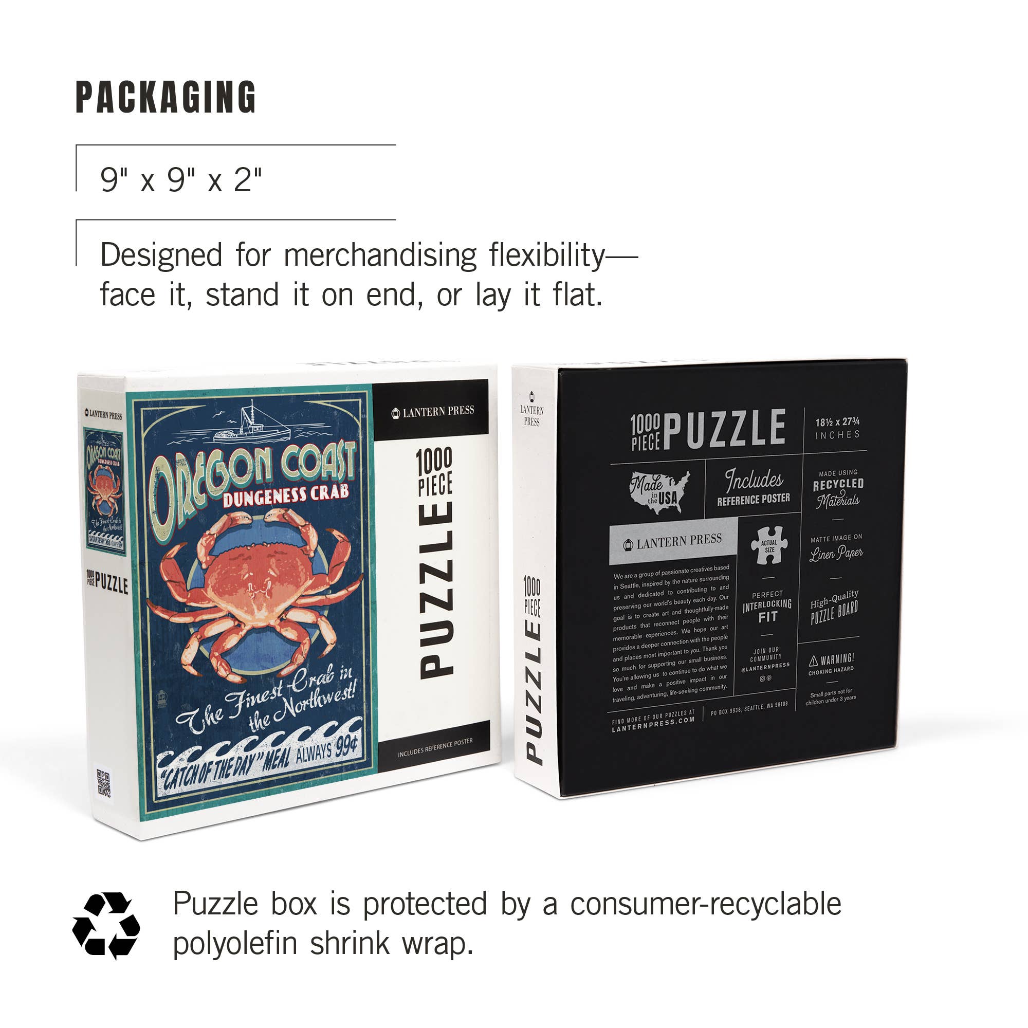 Lantern Press - Wholesale Puzzle - Adult - 1000 PIECE PUZZLE Oregon Coast, Dungeness Crab Vintage7