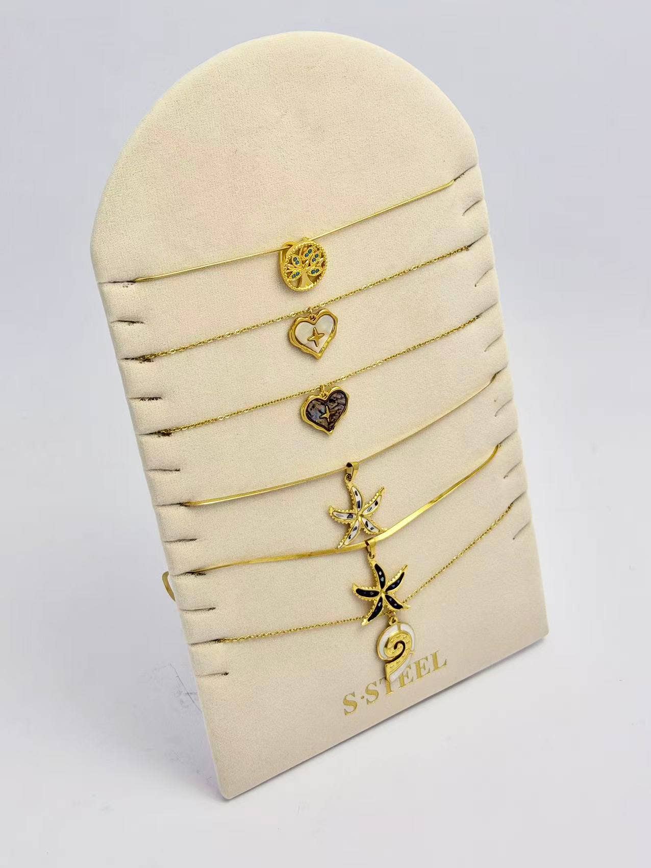 COSMOS - Wholesale Jewelry Set - Set of 6 assorted steel necklaces with mother-of-pearl Display Included1