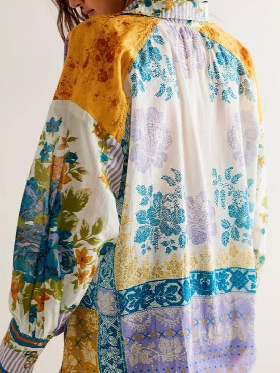 Rosa Clothing - Wholesale Button Down Shirt - Women's - Bohemia chic vibe Floral patchwork print button-up shirt8