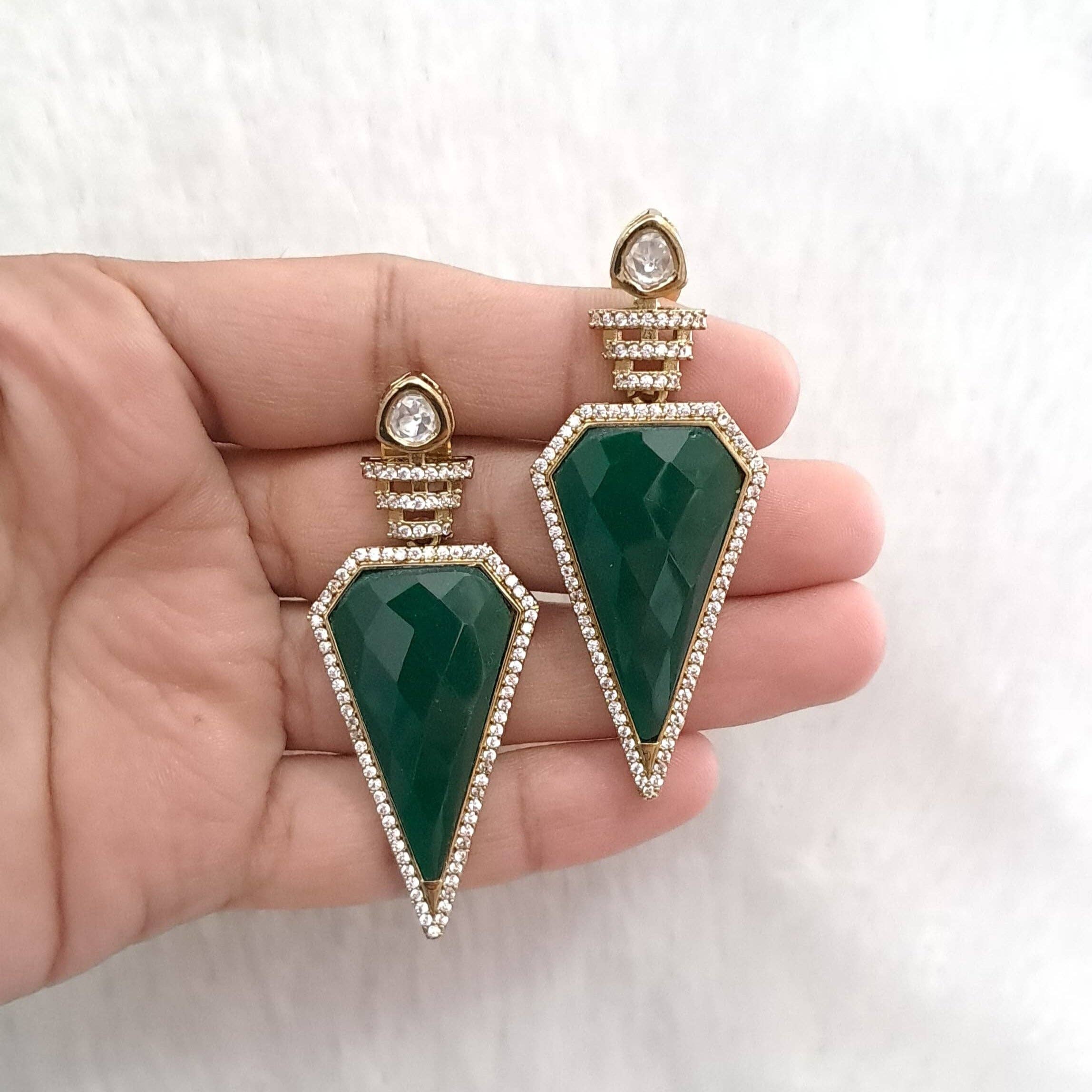 Vinnis Jewelry - Wholesale Dangle Earrings - Zahra Geometric Glam Earrings – Deep Jade (Copy)0