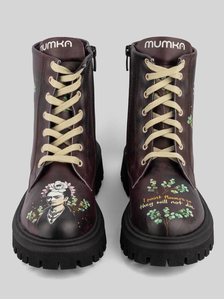 Mumka - Wholesale Combat/Military Boots - Women's - Frida Kahlo Garnet Boots4