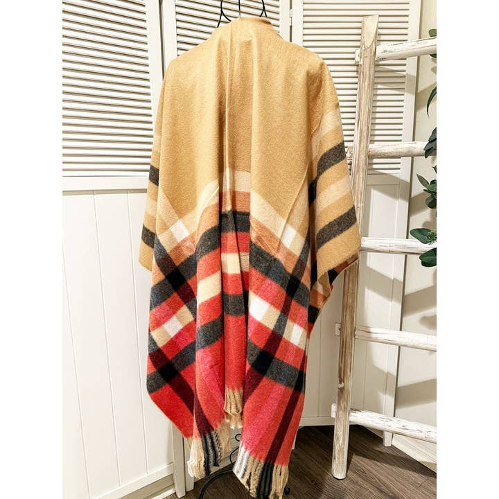 Love and Repeat - Vente Poncho – femme - Poncho à franges à carreaux2