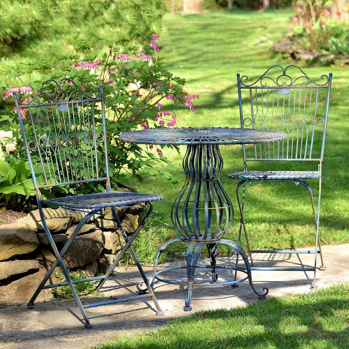 Zaer Ltd. International - Wholesale Patio Set - Blue Metal Round Chair and Table- 3PC/Set